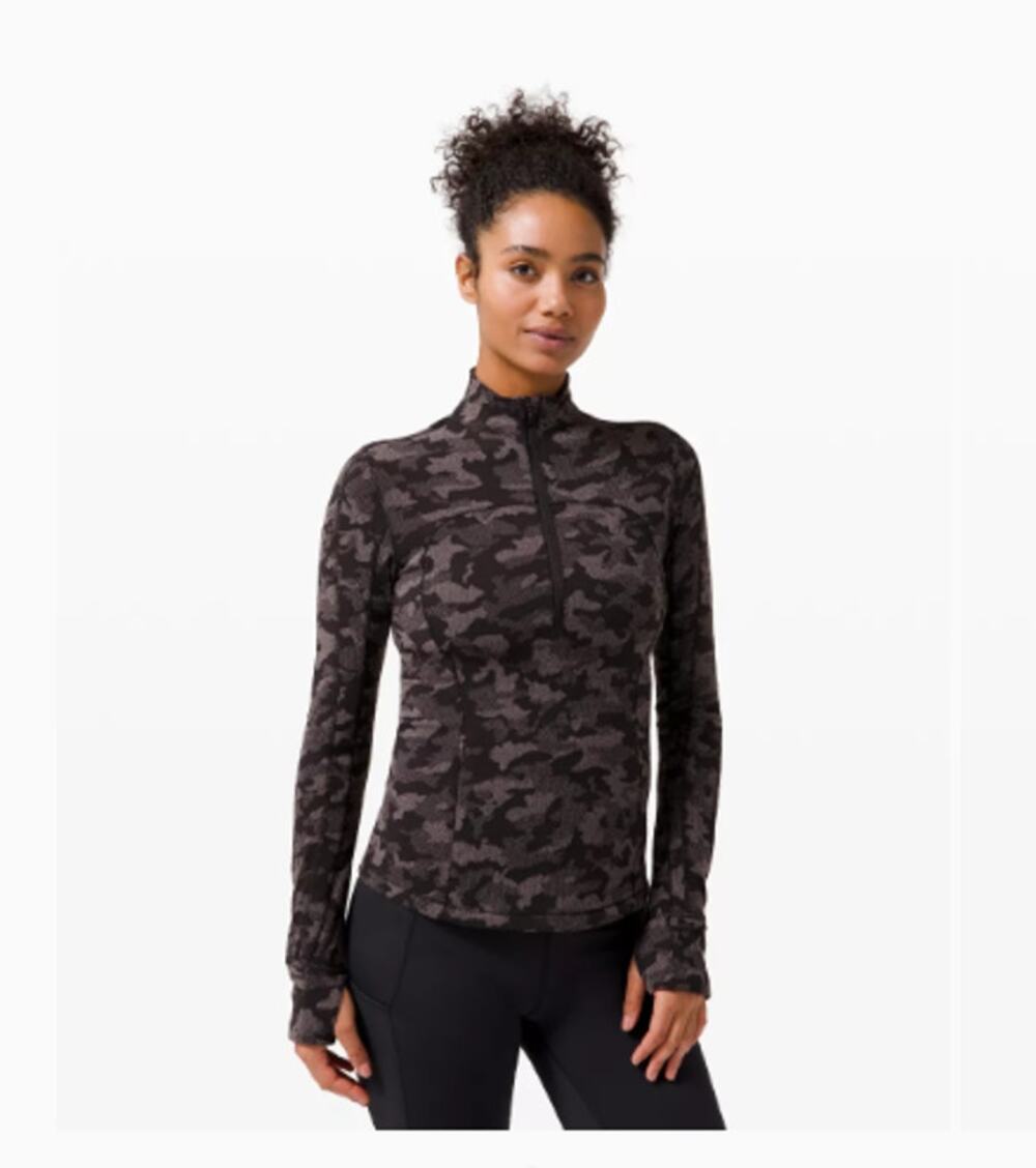 Lululemon Run Briskly 1/2 Zip Heritage 12 Camo Jacquard Black Lunar Rock